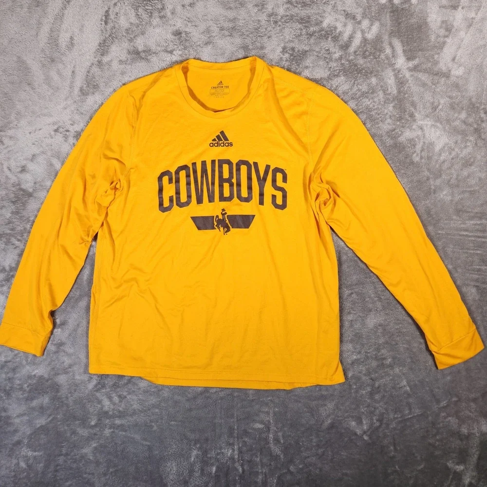Adidas Wyoming Cowboys Shirt Mens XL Gold Excellent Long Sleeve Creator Tee